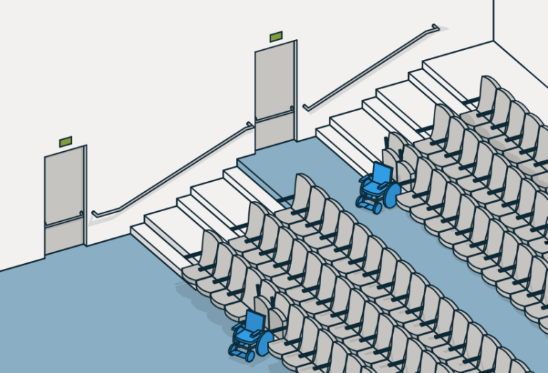 § 12-7 Figur 1: Eksempel på utforming av auditorium som gjør likestilt bruk mulig.