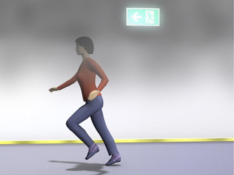 § 11-12 Figur 3: Lavt monterte ledelinjer er egnet i rom med røyk. § 11-12 Figur 3: Lavt monterte ledelinjer er egnet i rom med røyk.