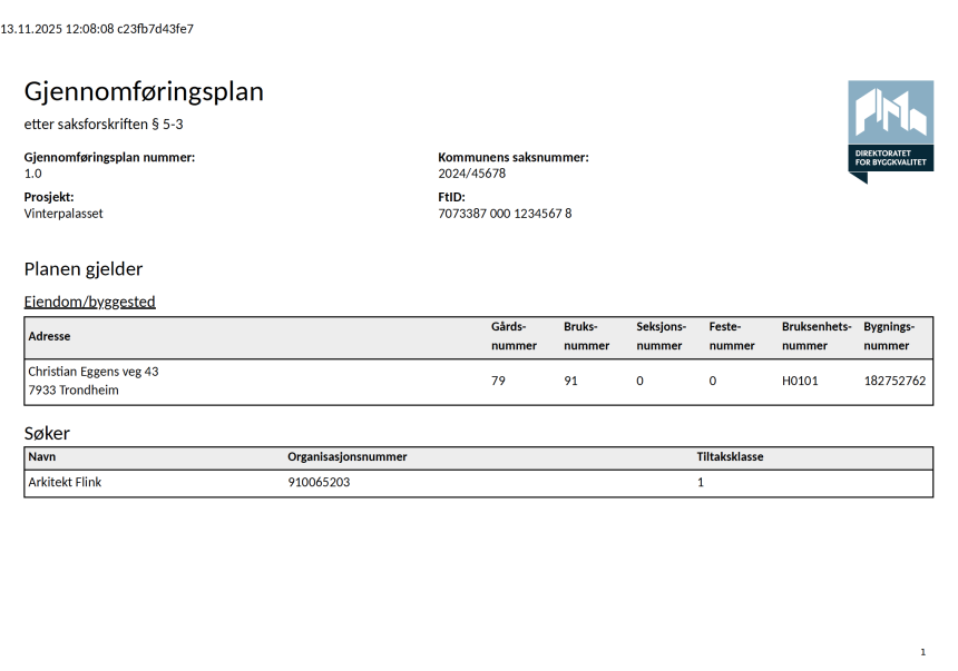 Gjennomføringsplan eksempel på førsteside